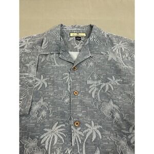 Tommy Bahama Shirt Mens L Blue Hawaiian 100% Silk Button Down Tropical Floral